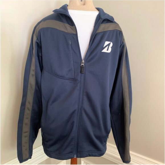 Antigua Men's Full Zip Fleece Navy Blue and Gray Jacket Size Small - Picture 1 of 8